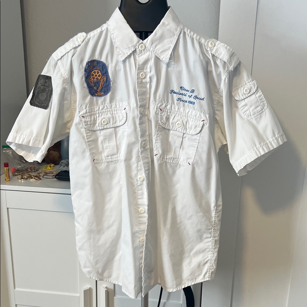 White Short Sleeve Button-Up Shirt
